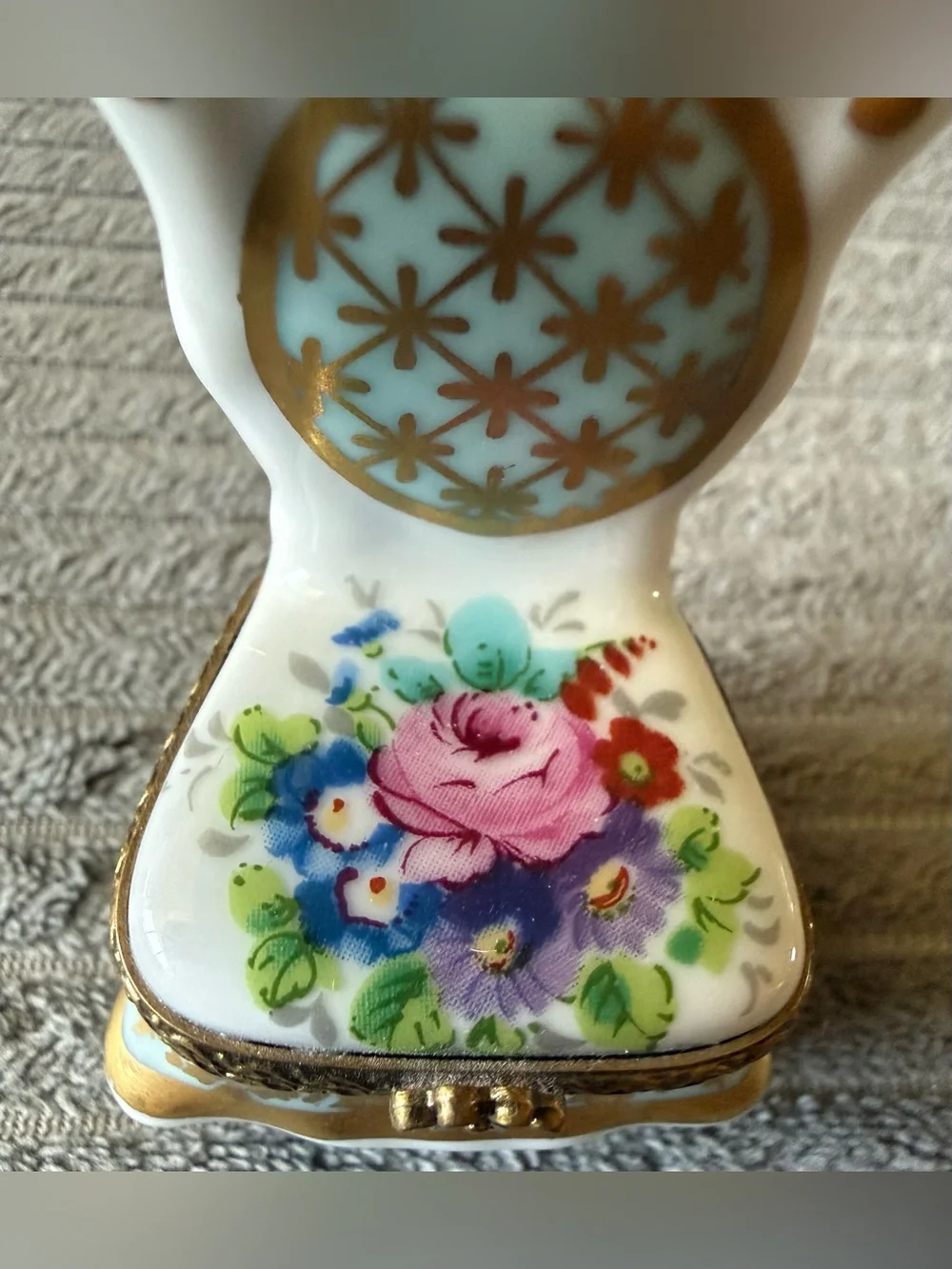 VTG Handpainted Jewelry Limoges France Chair Trinket Box Roses Floral Porcelain